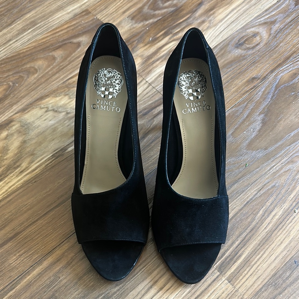 Vince Camuto Black Suede Peep-Toe Heels